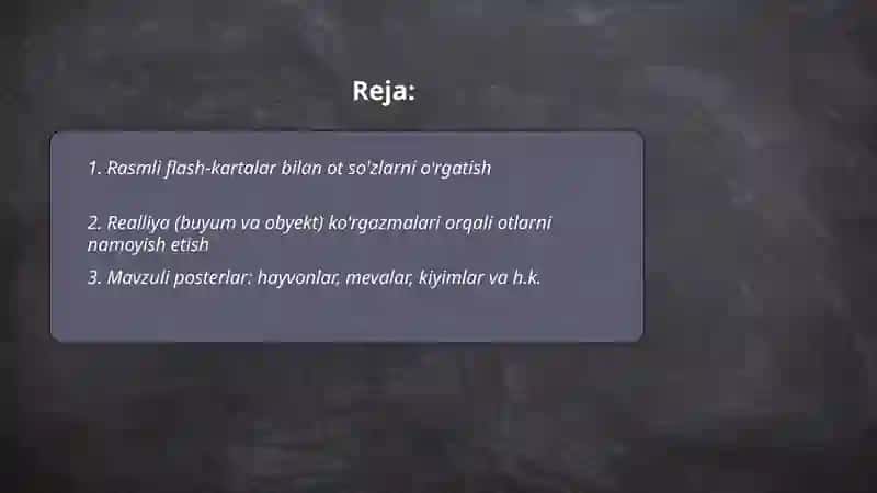 Rasmli flash-kartalar bilan ot so'zlarni o'rgatish 2