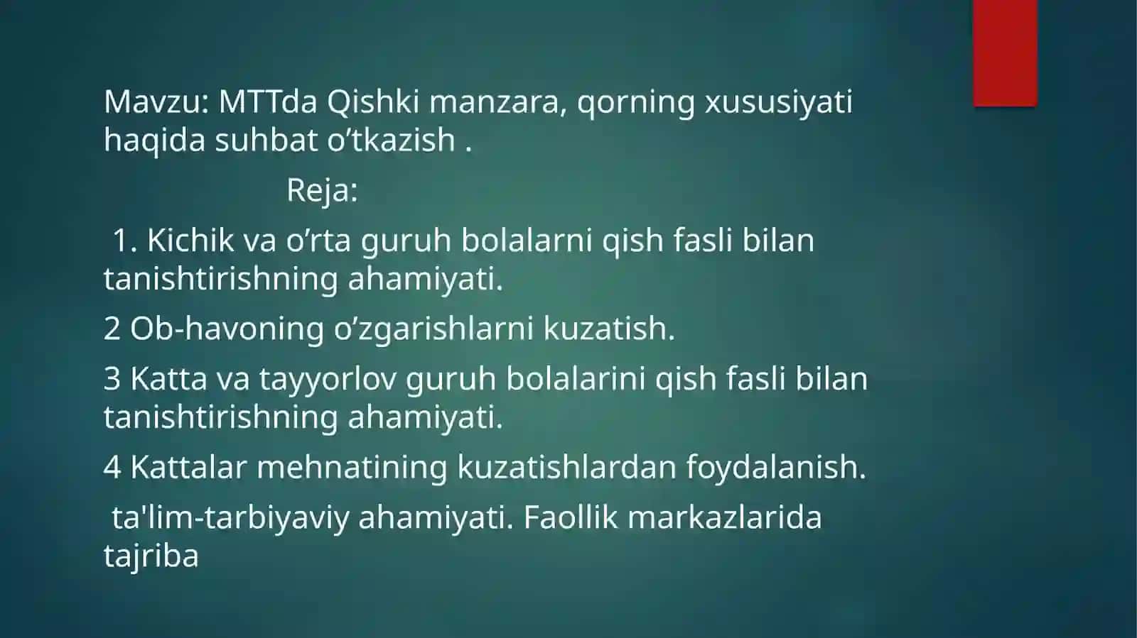 MTTda Qish manzara, qorning xususiyati haqida suhbat o'tkazish 2