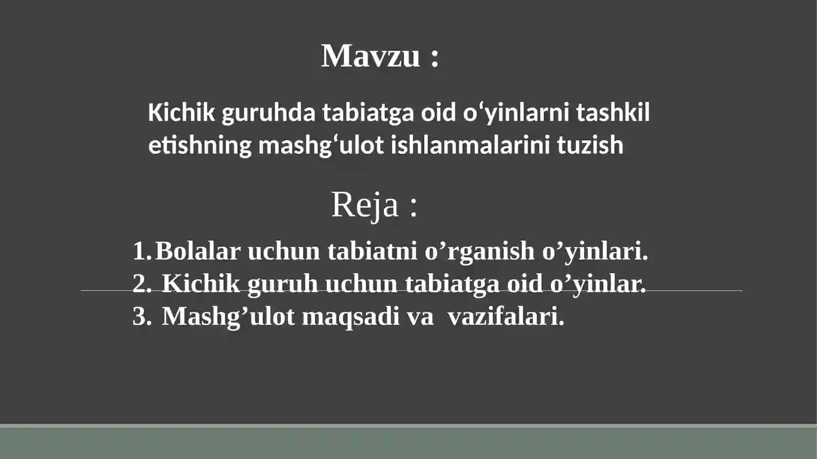 Tabiat bilan tanishtirish metodikasi fanidan Mustaqil ta'limi 2