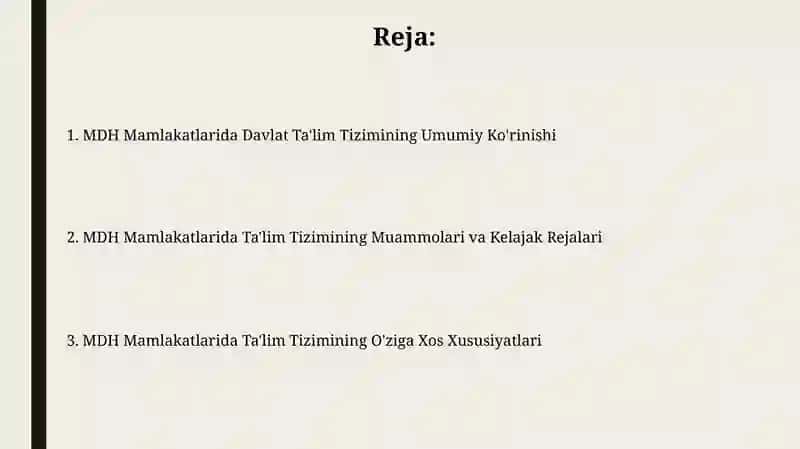 MDH Davlatlar Ta'lim Tizimi va O'ziga Xos Xususiyatlari 2