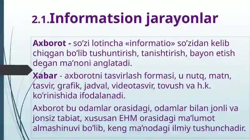 Axborot vauning turlari, xossalari, o’lchov birliklari 2