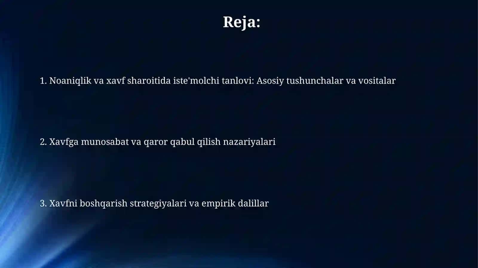 Noaniqlik va xavf sharoitida iste'molchi tanlovi 2