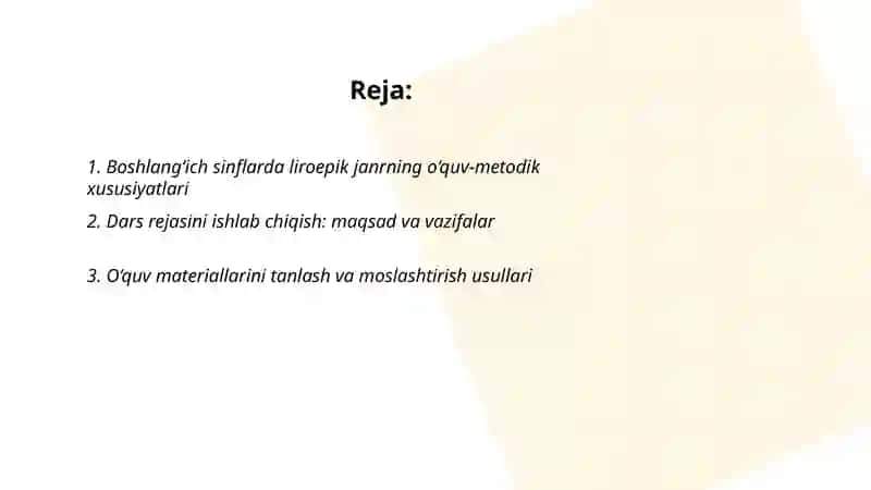 Boshlanģich sinflarda liroepik asarlar ustida ishlash metodikasi 2