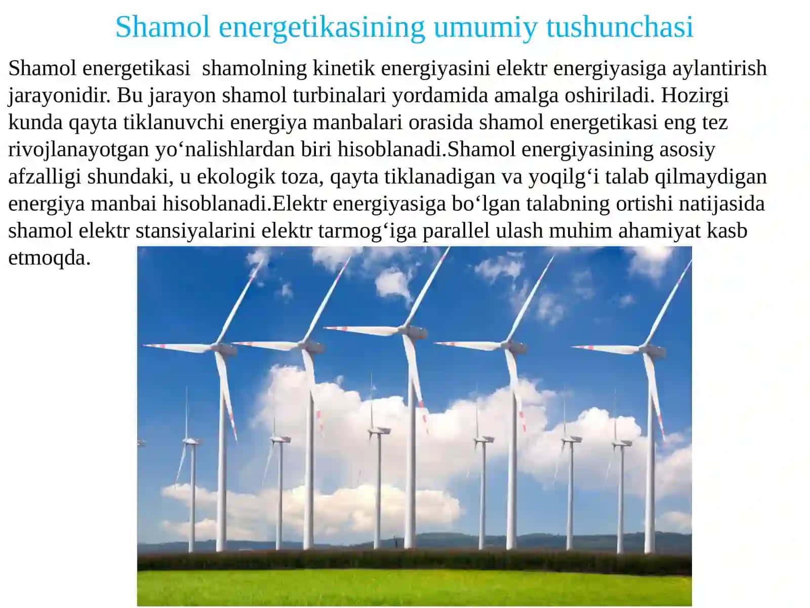 Elektr tarmog‘i bilan parallel ulangan shamol energetik qurilmalari 2