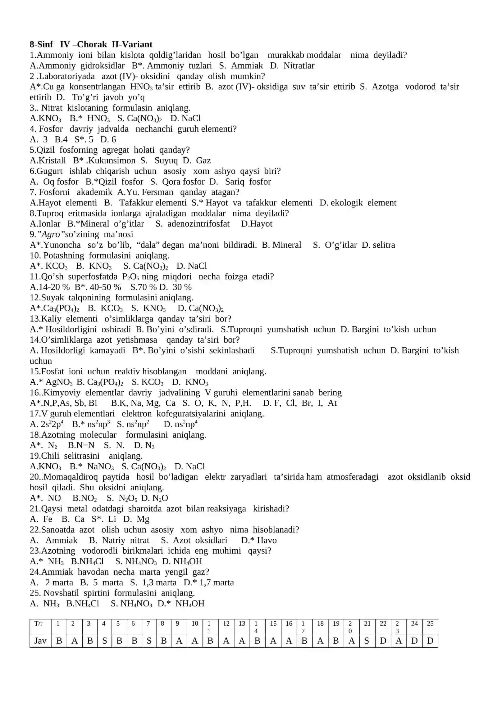 8-Sinf IV –Chorak I-Variant 2