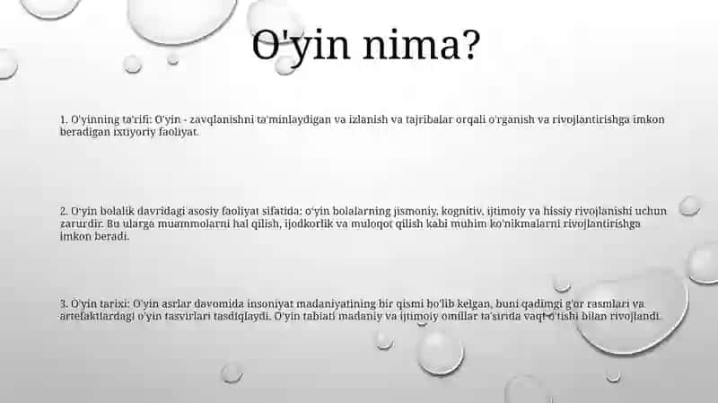 OʻYin Bola Faoliyatining Asosiy Turi 2