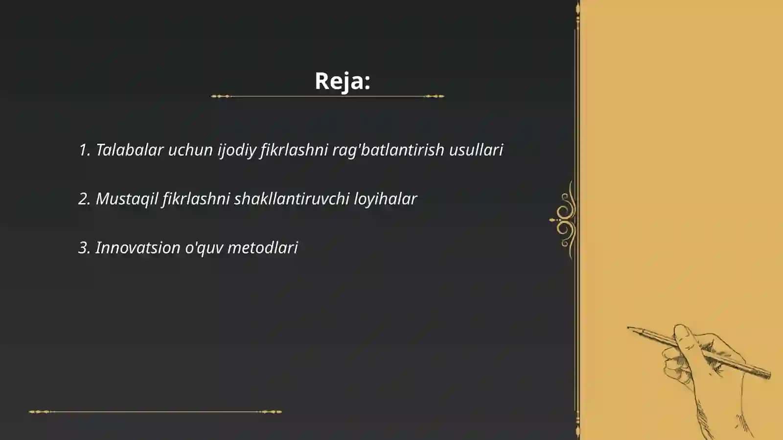 Talabalarning mustaqil, ijodiy fikrlashini shakllantirish va rivojlantirish texnikasi 2