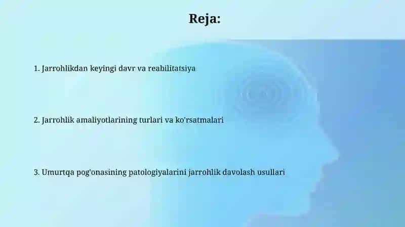 Umurtqa pog'onasi patalogiyalarini operativ davolash usullari 2