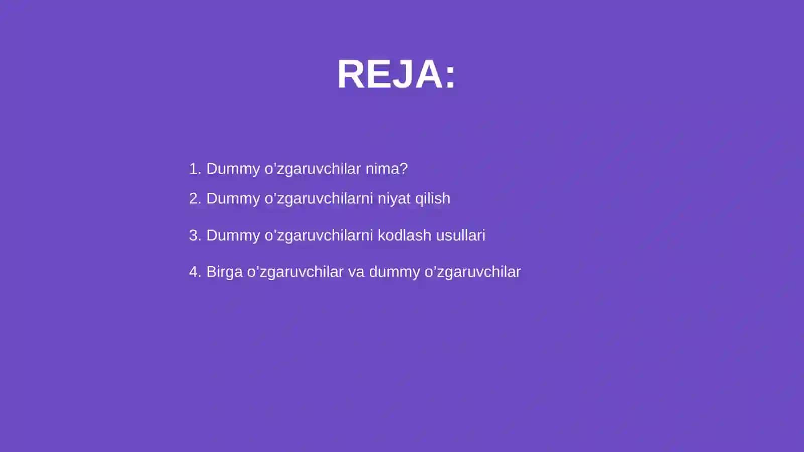 Dummy o’zgaruvchilarni regressiya modeliga kiritish usullari 2