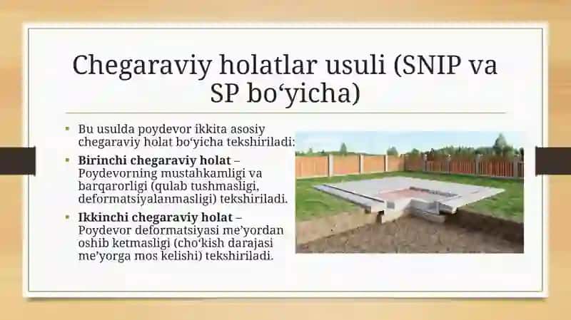 Zaminning yukko'tarishi bo'yicha poy devor hisoblash usullari 2