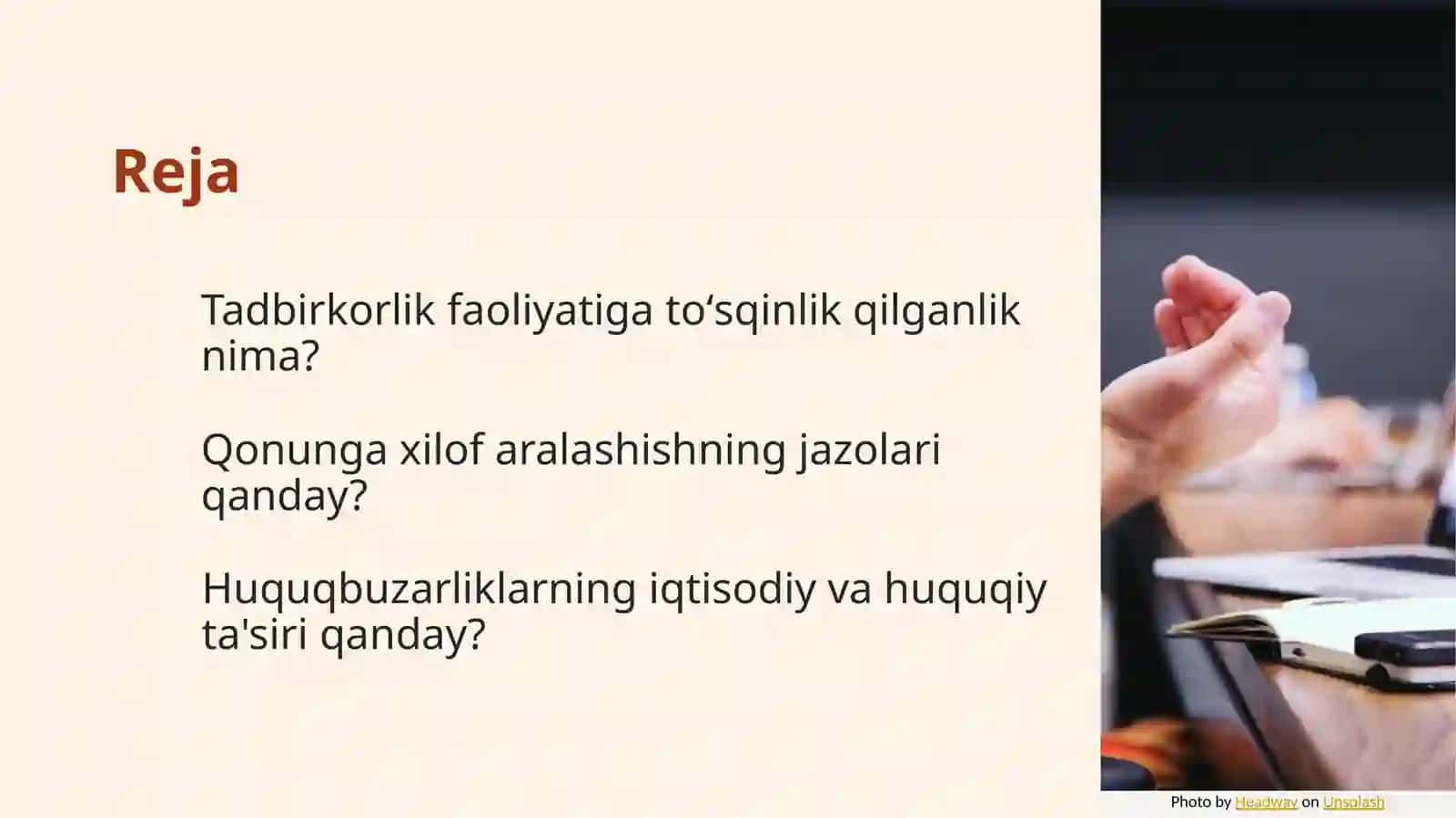 Tadbirkorlik faoliyatiga toʻsqinlik qilganlik,qonunga xilof ravishda aralashganlik hamda xoʻjalik yurituvchi subʼektlarning huquqlari va qonunning manfatlariga tajavuz qiladigan boshqa huquqbuzarliklar uchun maʼmuriy javobgarlik. 2
