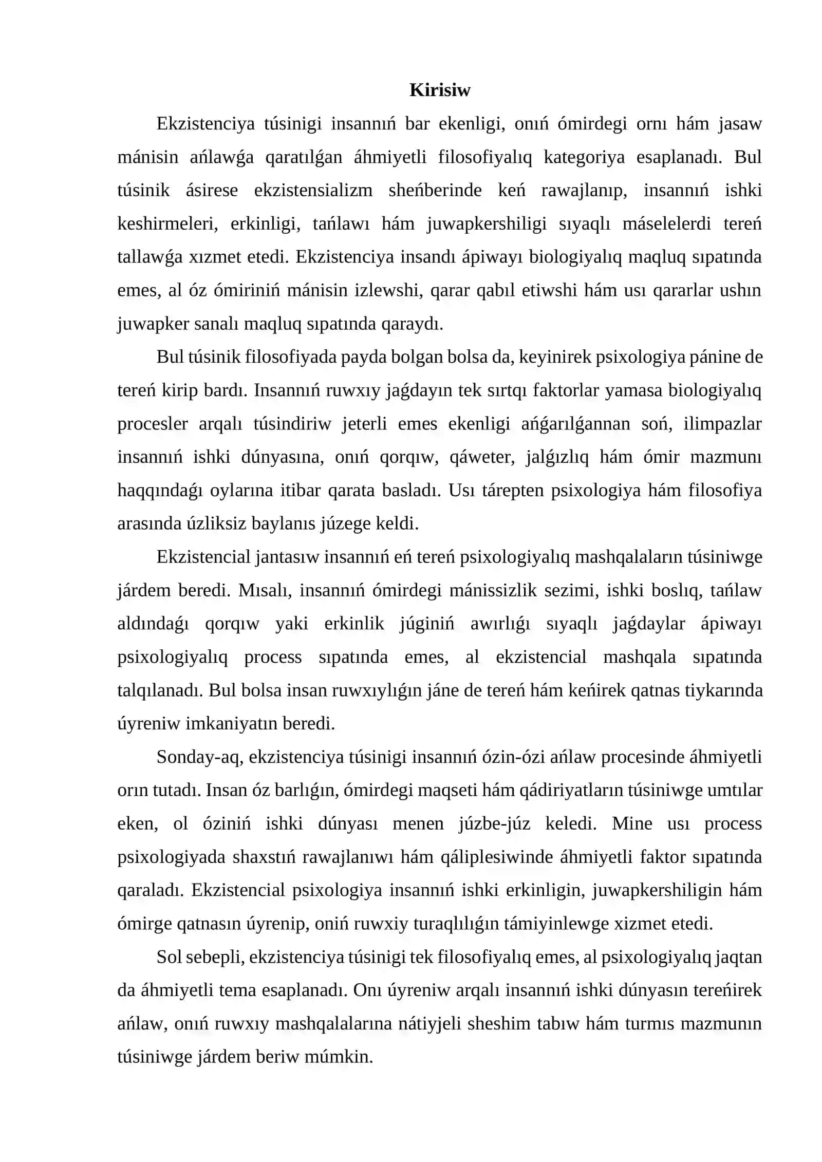 Ekzistenciya túsinigi hám psixologiya menen baylanısı 2