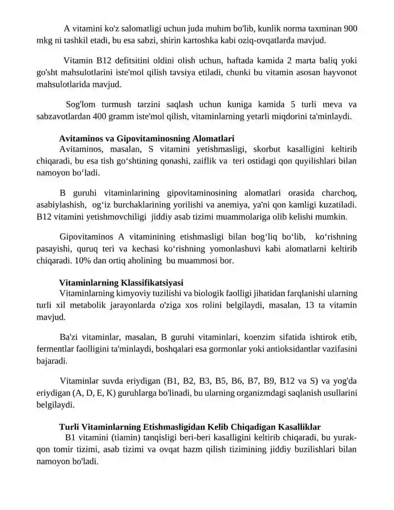 Avitaminos va Gipovitaminos haqida tushuncha 2