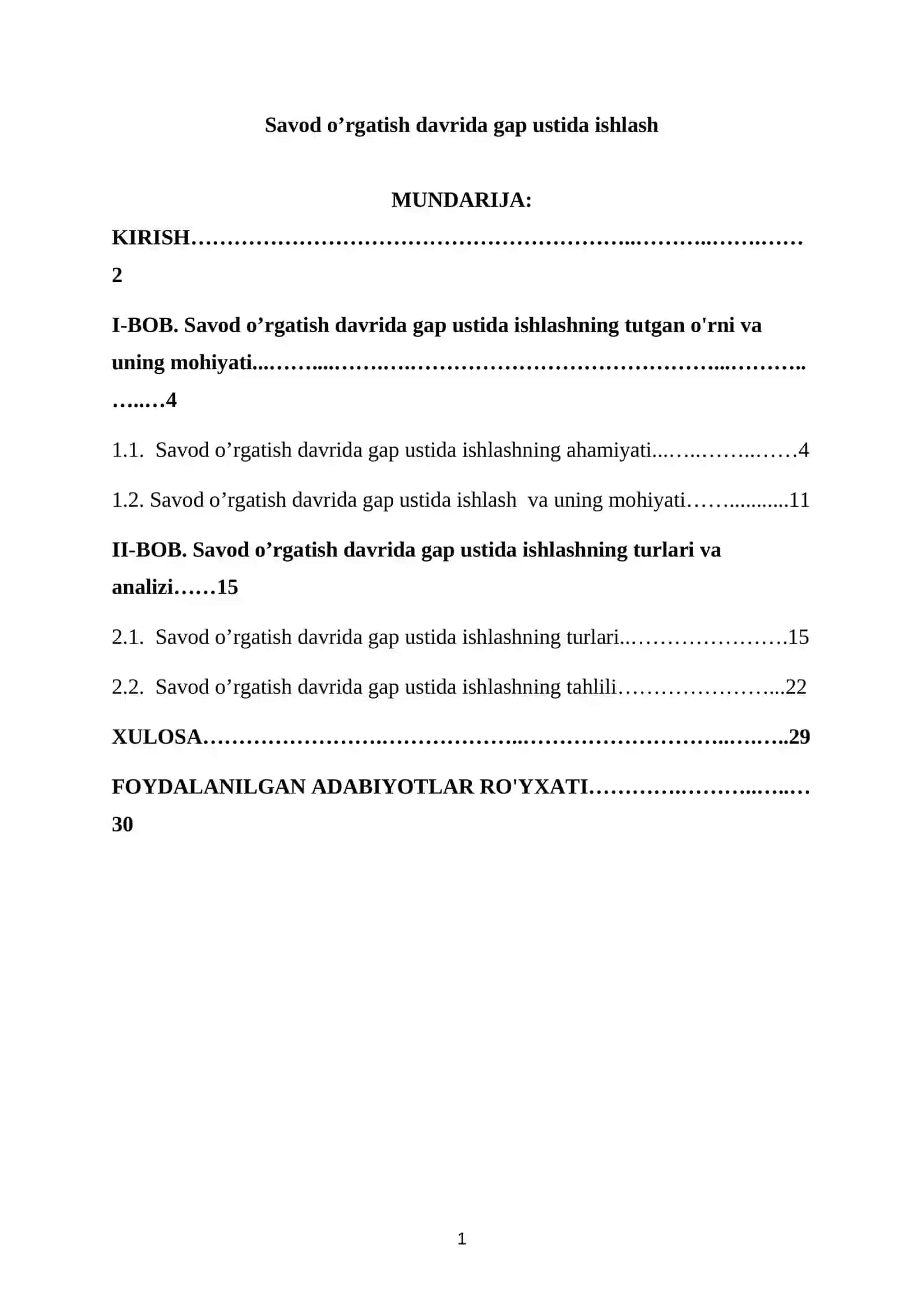 Savod o’rgatish davrida gap ustida ishlash 2