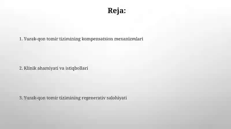 Yurak qon tomir tizimi kompensator va regenerator 2