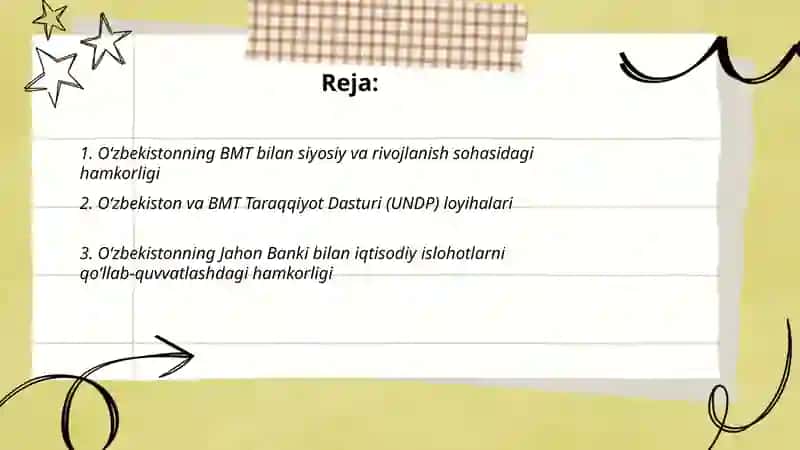 O‘zbekistonning xalqaro tashkilotlar bilan hamkorlik aloqalari 2