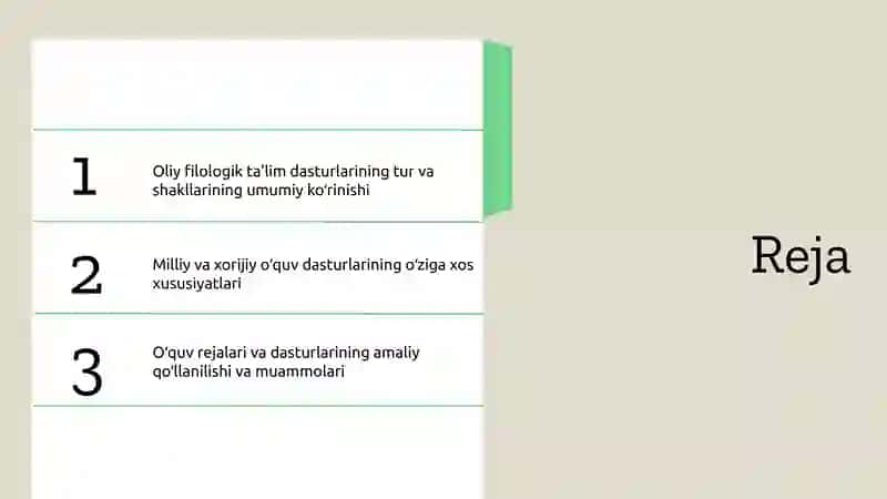 Oliy filologik ta'lim dasturlarining tur va shakllarining umumiy ko‘rinishi 2