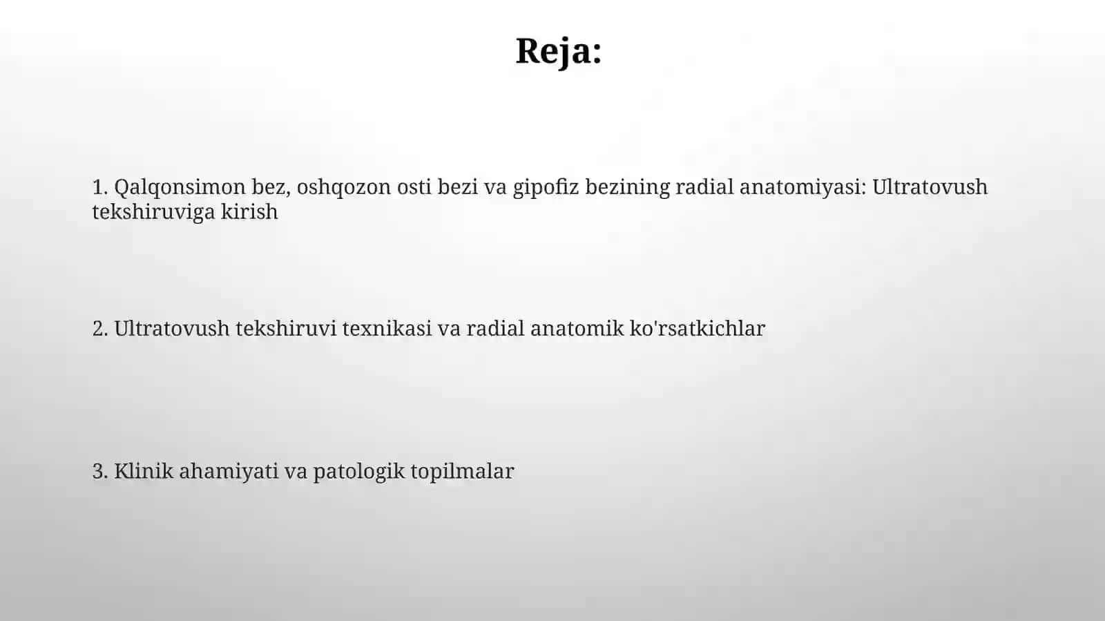 Qalqonsimon bez, me'daosti bezi va gipofiz radial anatomiyasi vaultratovush tekshiruvi 2