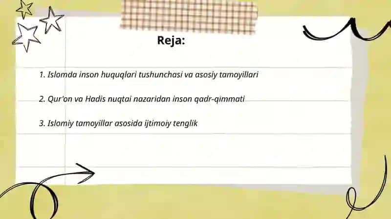 Islomda inson huquqlari himoyasi,ijtimoiy tenglik adolat va talorantlik mavzusida 2
