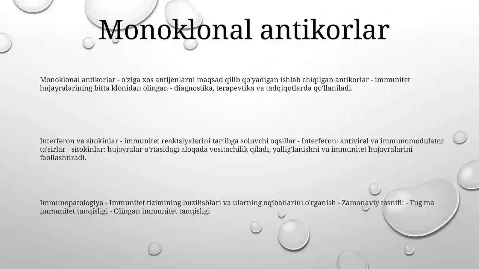 Monoklonal Antitelalar, Olish Usullari Va Meditsina Amaliyotlarida QoʼLlanilishi. Interferon Va Sitokinlar, TaʼSir Mexanizmi. Immunopatalogiya, Hozirgi Zamon Klassifikatsiyasi: TugʻMa Va Hayot Davomida Orttirilgan Immun Tanqisliklar 2