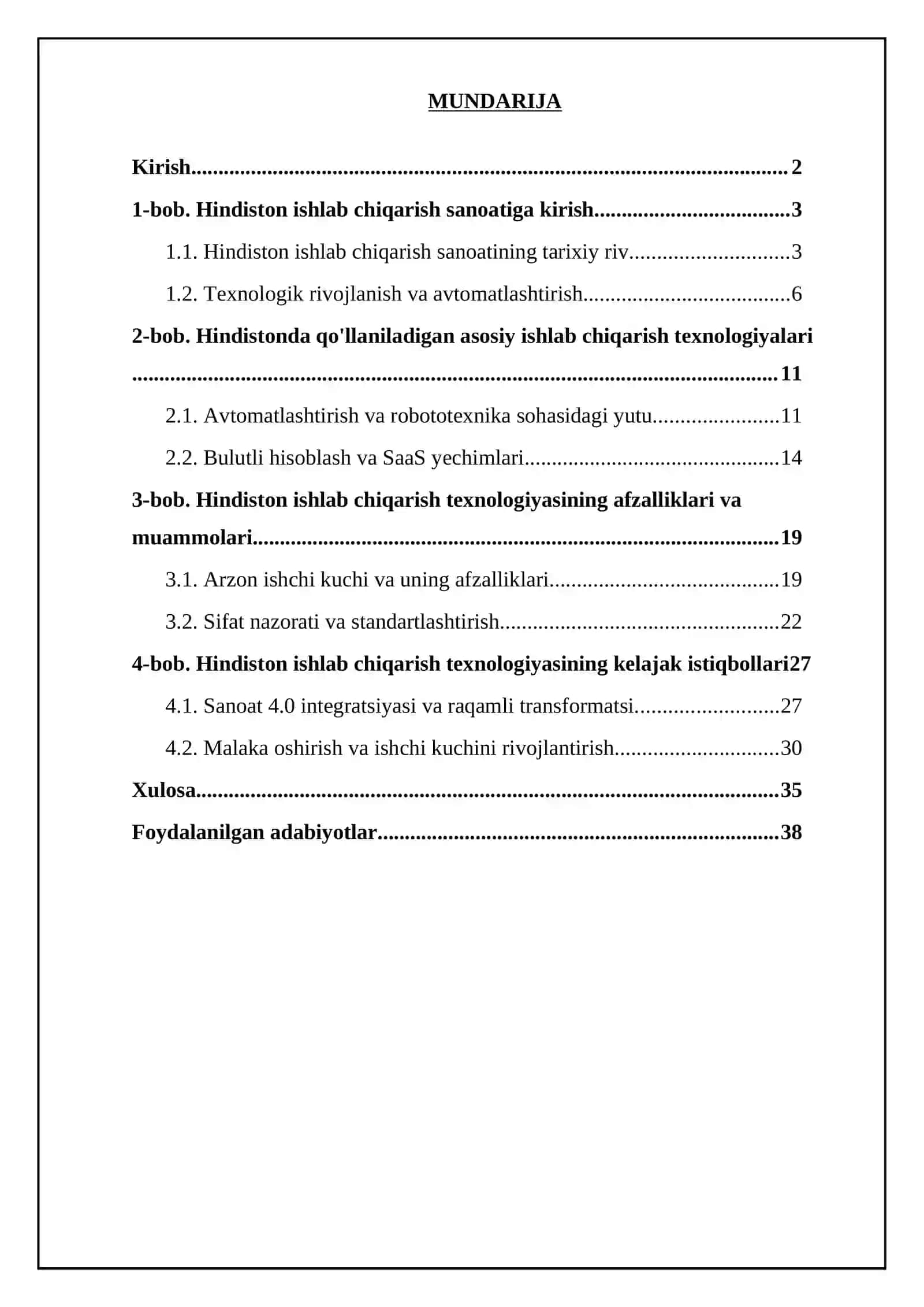 Indiy ishlab chiqarish texnologiyasi 2
