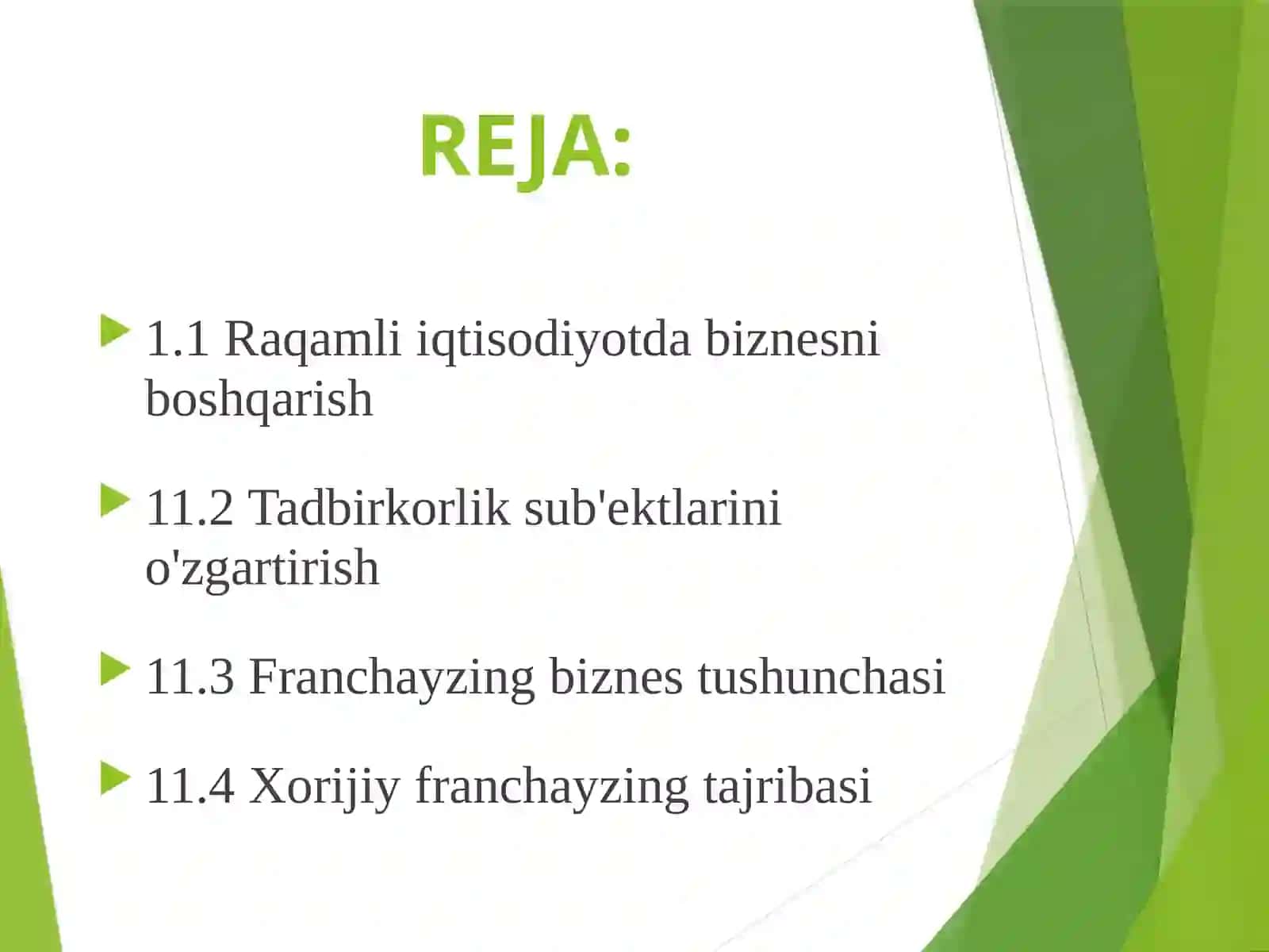 Biznesni innovatsion boshqarish va franchayzing 2