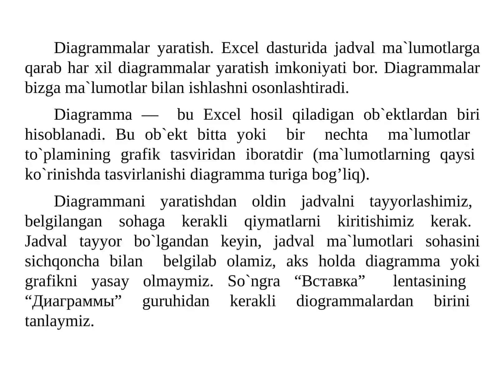 Excel daturida diagrammalar bilan ishlash 2