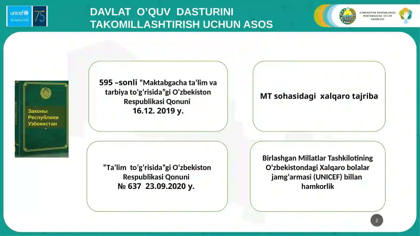 O‘zbekiston Respublikasi maktabgachata'lim tashkilotlari uchun takomillashtirilgan "Ilq qadam" davlat o‘quv dasturi 2
