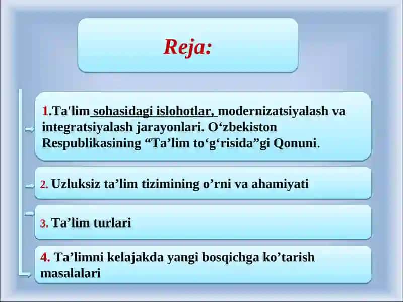 O‘zbekiston Respublikasi ta’lim tizimi 2