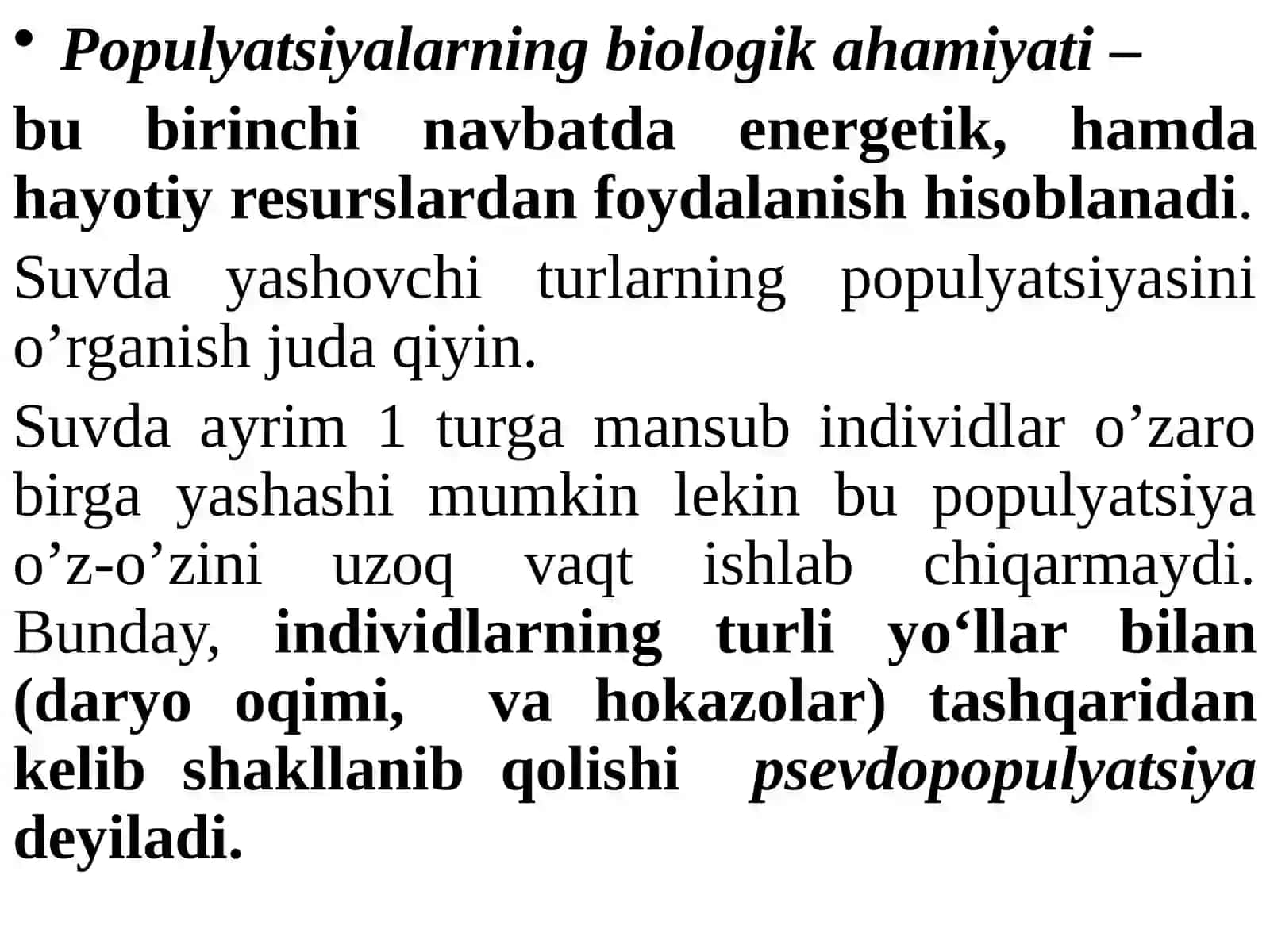 Populyatsiyani biologik va ekologik xarakteristikasi 2