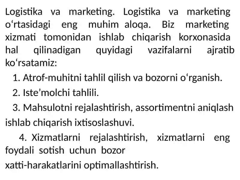 Logistika va marketing tadqiqotlari 2