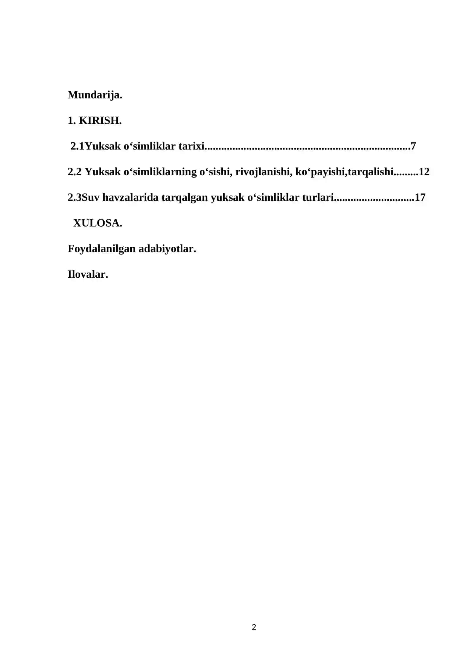 Suv havzalarida tarqalgan yuksak oʻsimliklarga tasnif 2