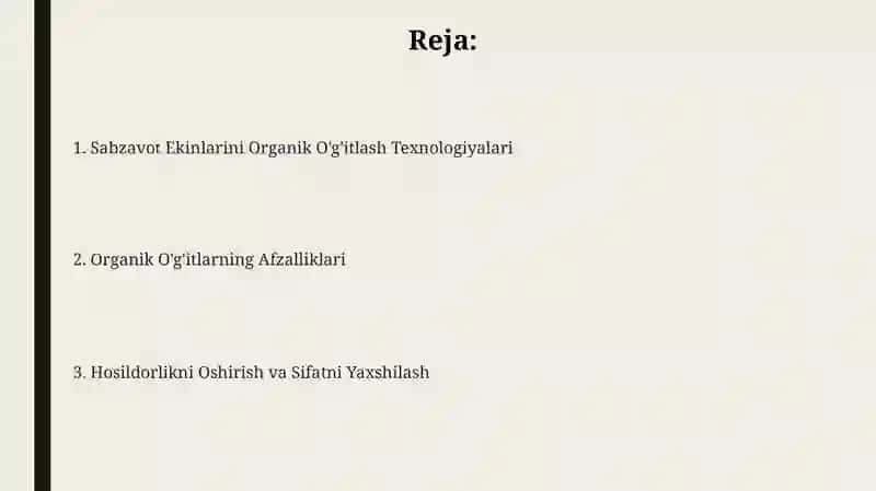 Sabzavot Ekinlarini Organik O'g'itlash Texnologiyalari 2