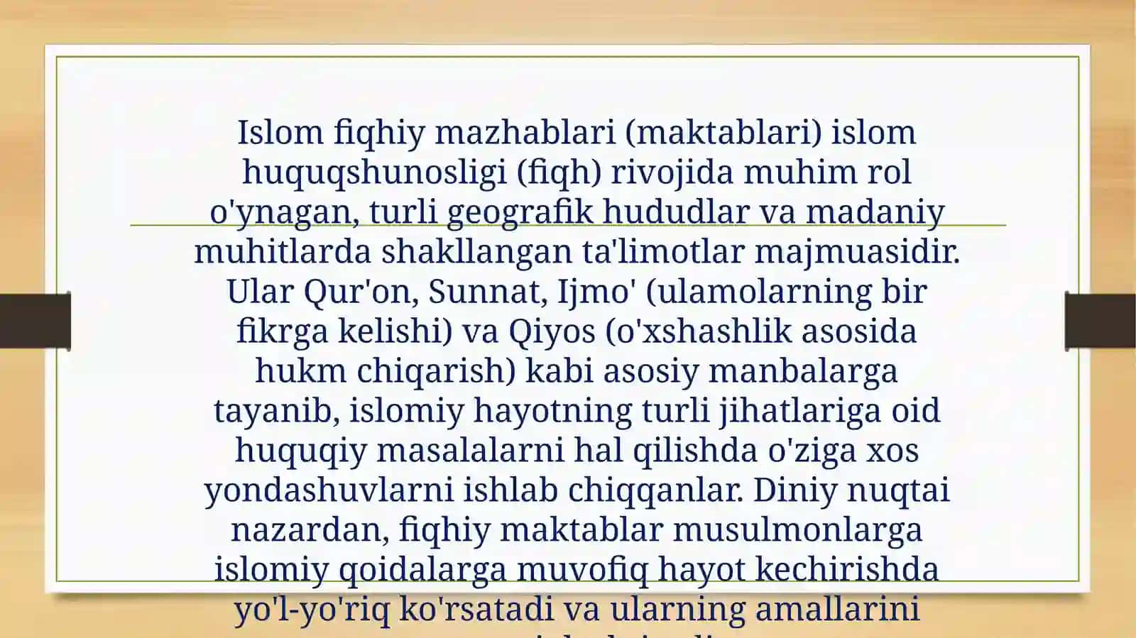 ISLOM FIQHIY MAKTABLARI 2026 YIL 2