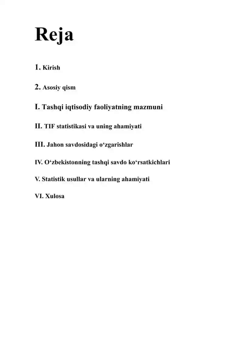 Tashqi Iqtisodiy Faoliyat Statistikasi 2