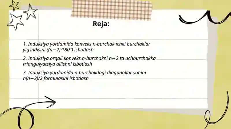 Geometrik isbotlashda matematik induksiyaning tatbiqlari 2