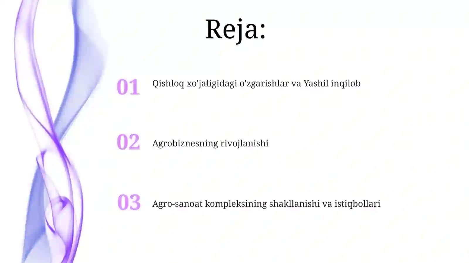 Qishloq xo'jaligi tarkibidagi o'zgarishlar Yashil inqilob agrobisnez agrosanoat majmuasi 2