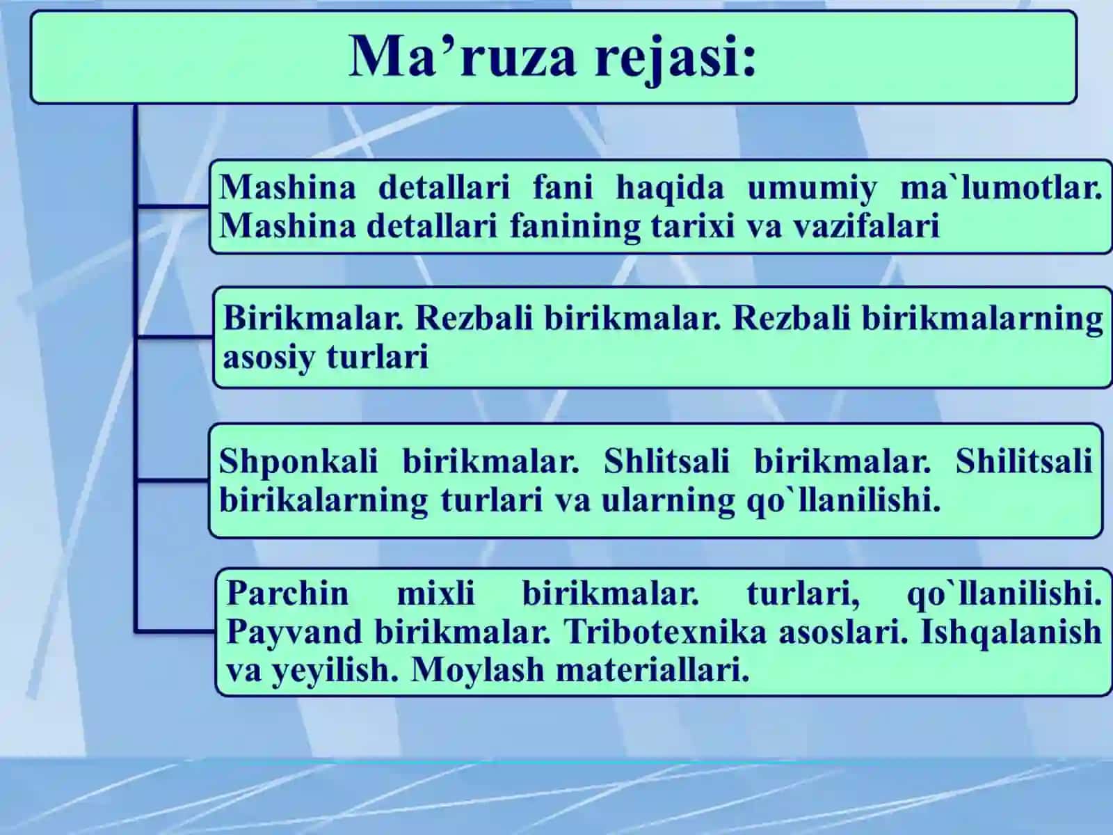 Shponkalar va birikmalar 2