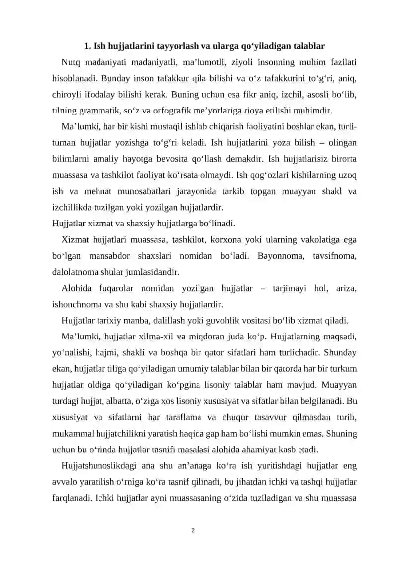ISH YURITISH HUJJATLARI VA ULARGA QO‘YILGAN ASOSIY TALABLAR 2