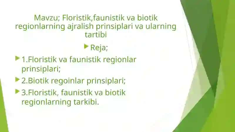 Floristik,faunistik va biotik regionlarning ajralish prinsiplari va ularning tartibi 2