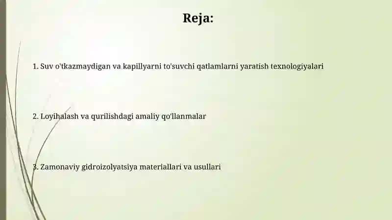 Suv o`tkazmaydigan va kapillyar to`suvchi qatlamni qurishning texnologiyalari 2