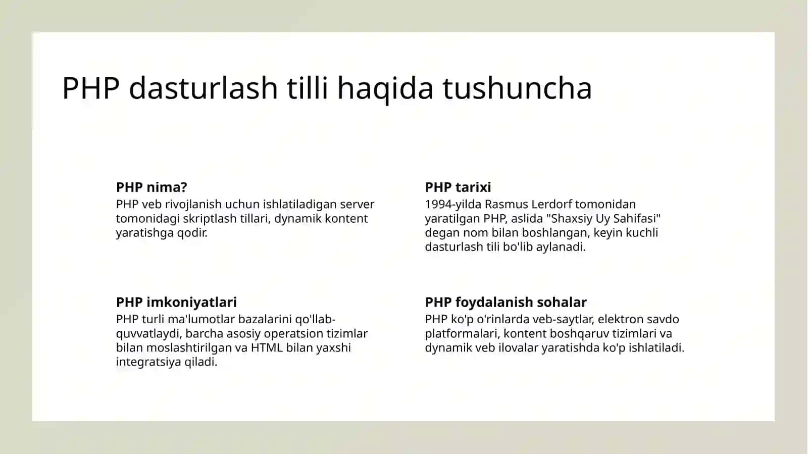 PHP dasturlash tilli va uning imkoniyatlari 2