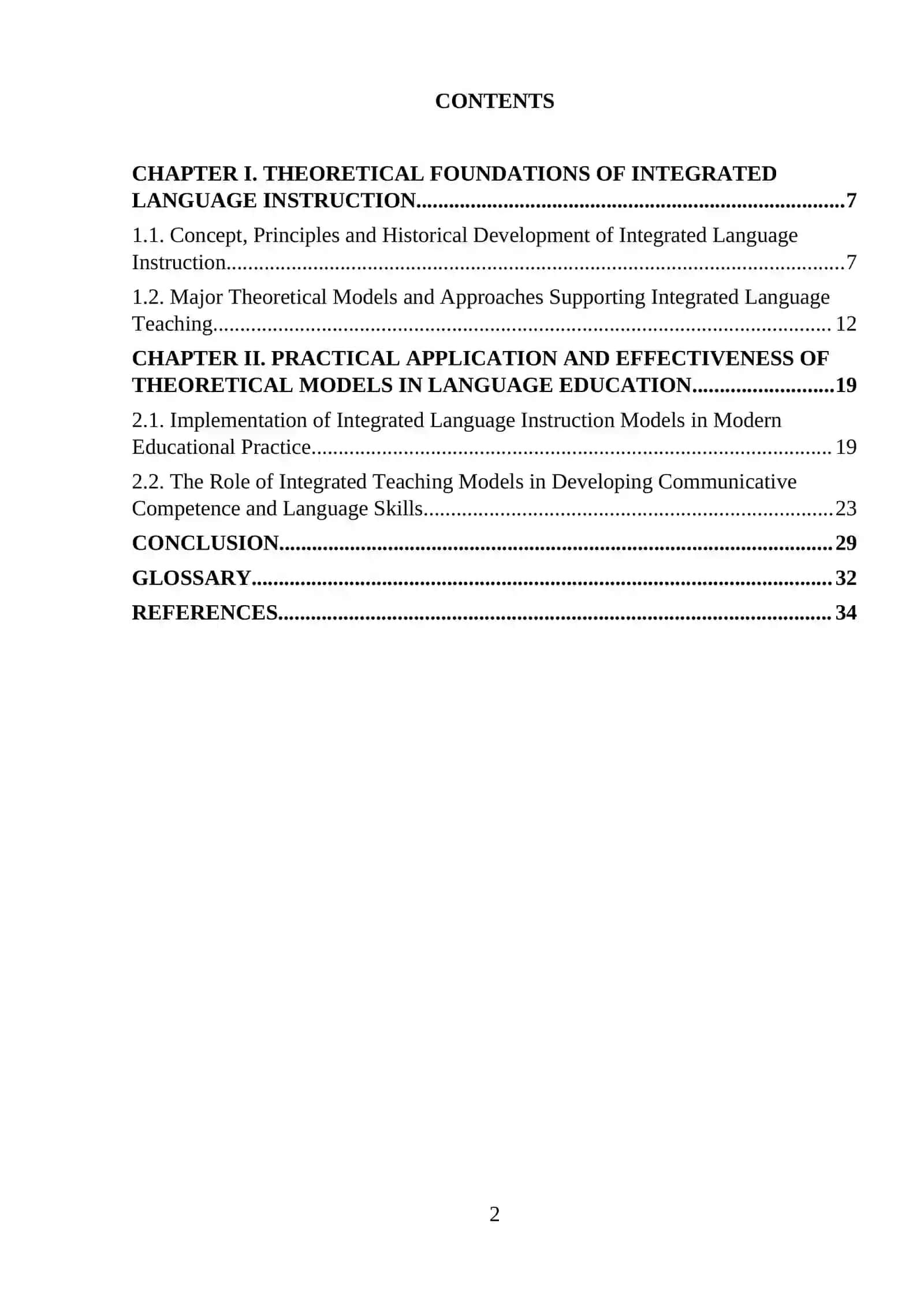 COURSE PAPER On the topic: Theoretical models supporting integrated language instruction 2