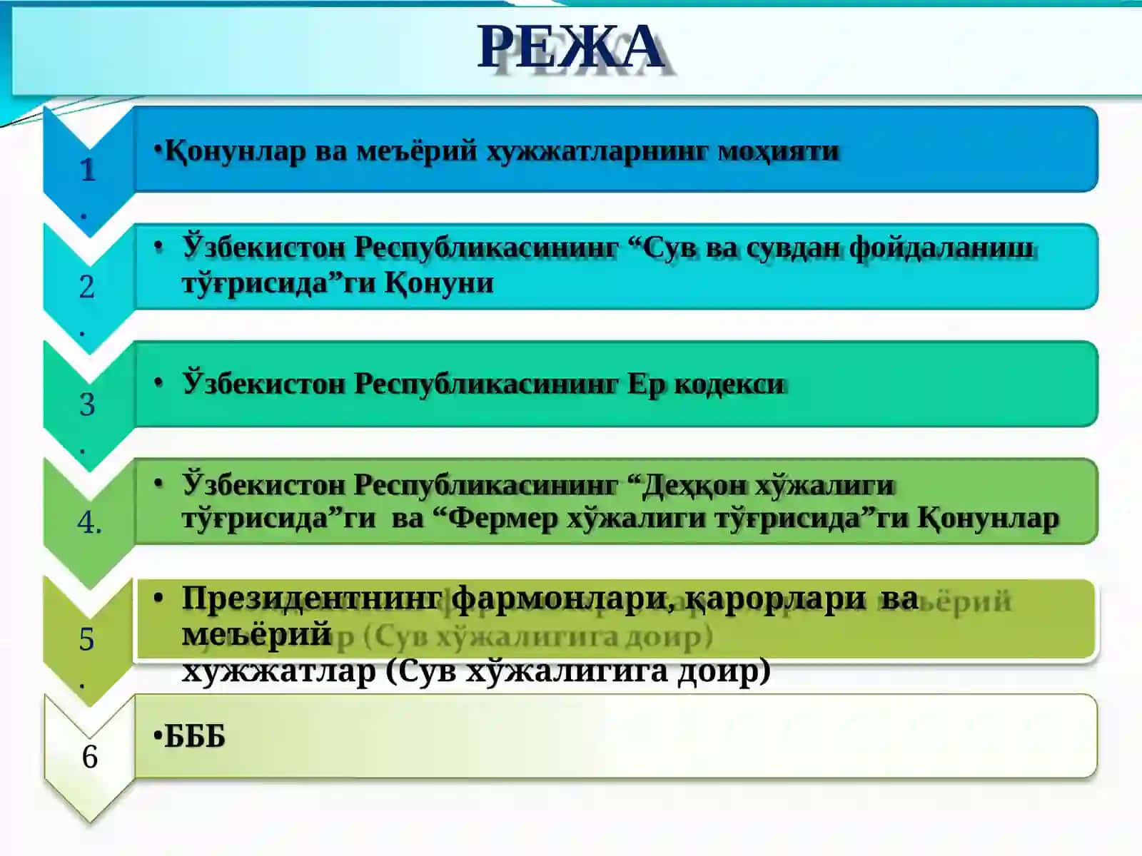 Сув хўжалиги ва мелиоратсия соҳасига оид қонунлар ва меъёрий ҳужжатлар 2
