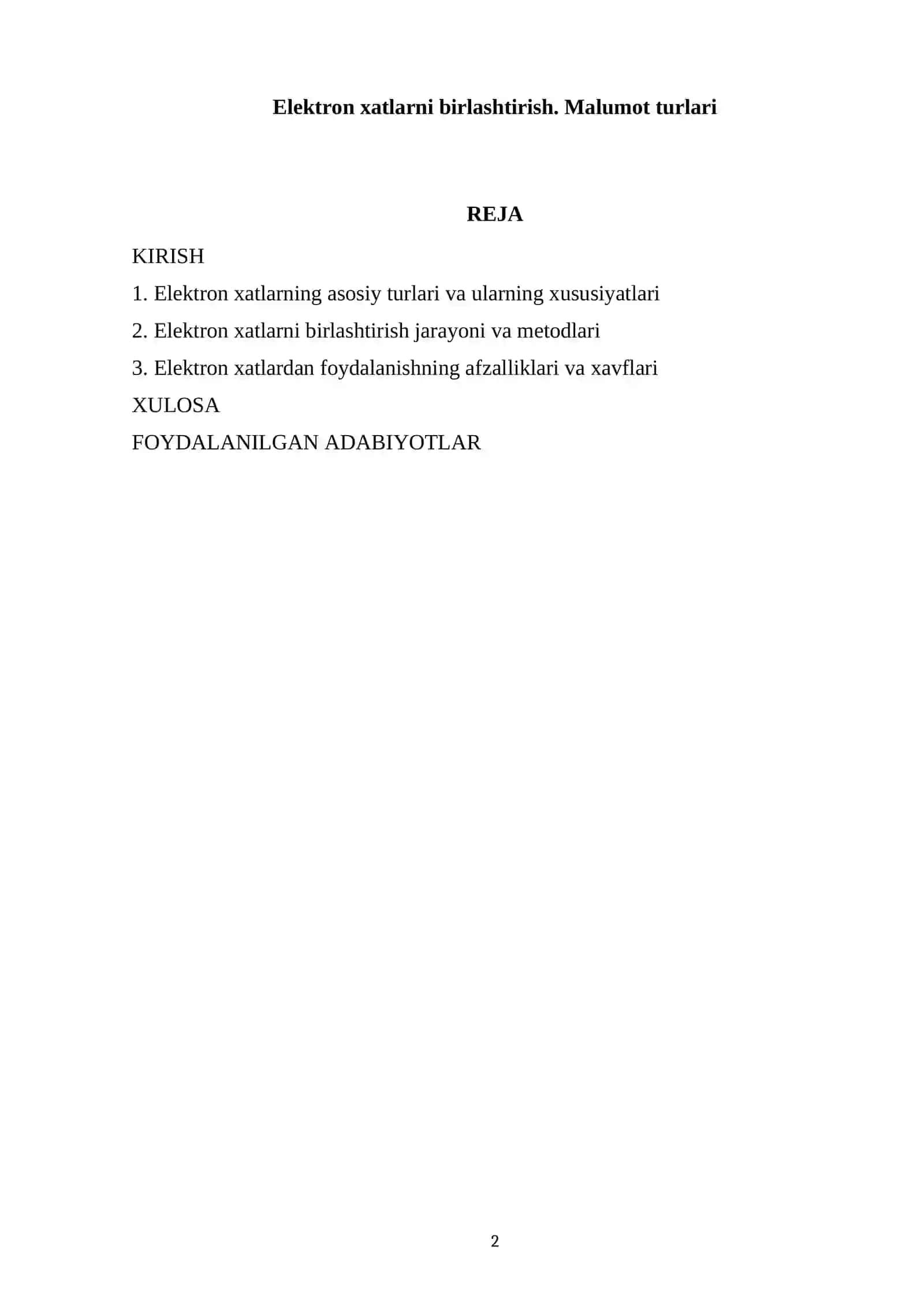Elektron xatlarni birlashtirish. Malumot turlari 2