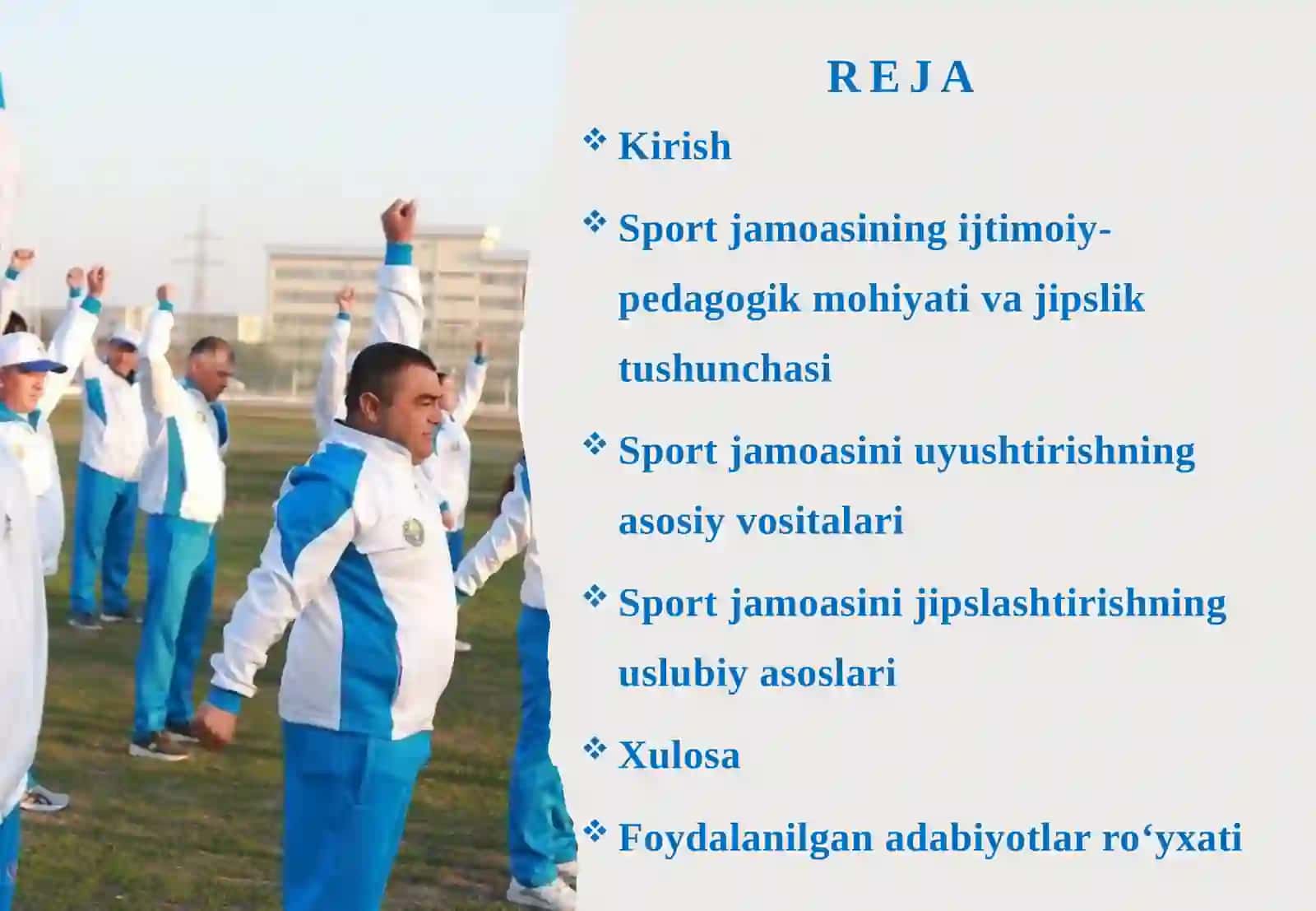 Sport jamoasining ijipsliği va uni uyushtirishning asosiy vositalari va uslubiyasi 2