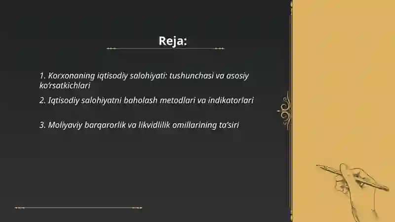 Korxonaning iqtisodiy salohiyati va uning oshirishga ta’sir etuvchi omillar tahlili 2