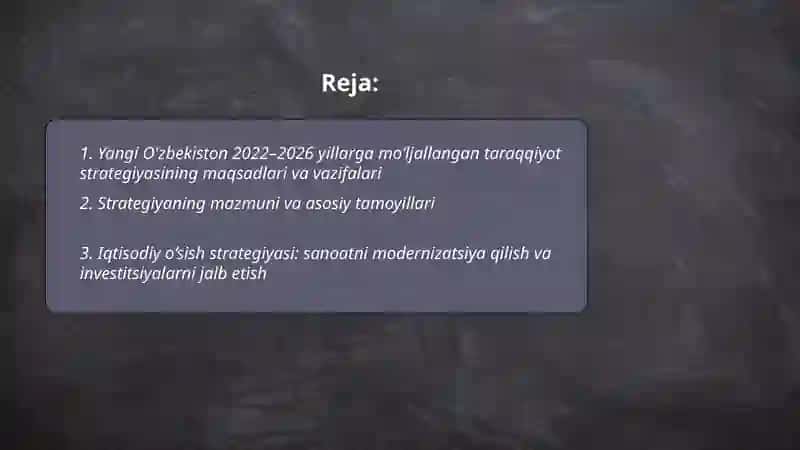 Yangi O'zbekiston 2022–2026 yillarga mo‘ljallangan taraqqiyot strategiyasi 2