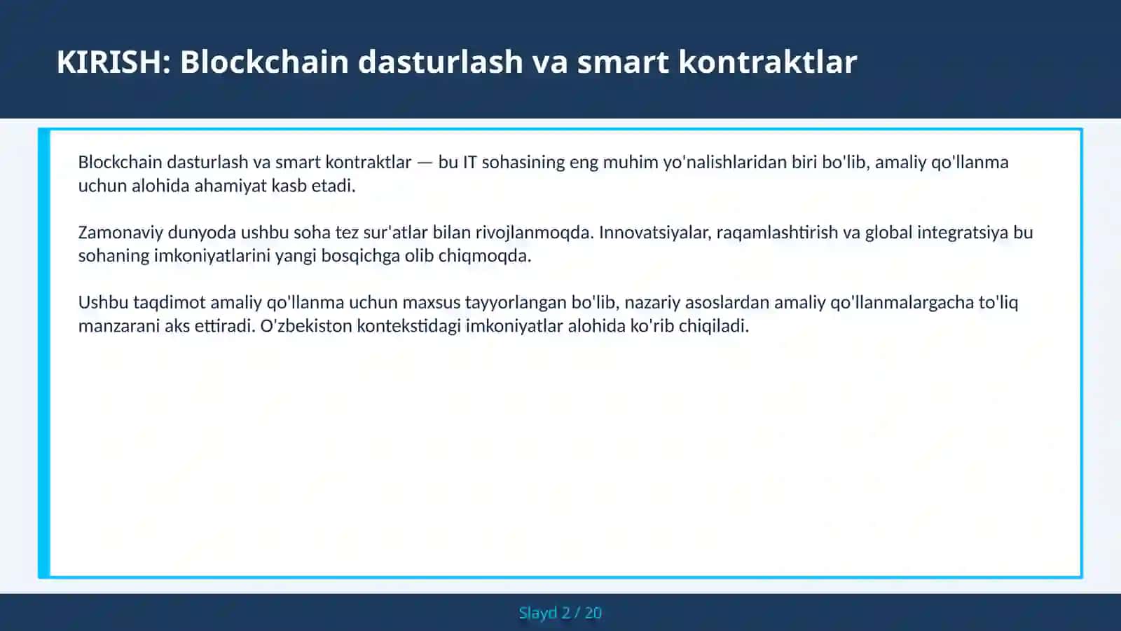 Blockchain Dasturlash va Smart Kontraktlar 2