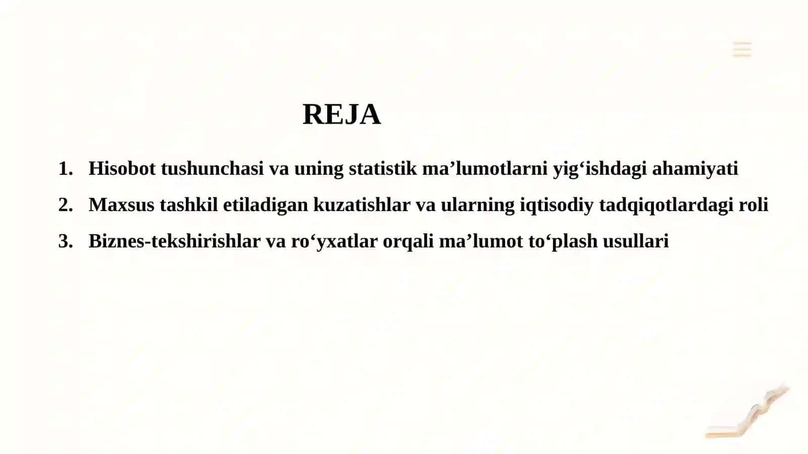 Hisobot, maxsus tashkil etiladigan kuzatish, biznes-tekshirishlar va ro'yxatlar. 2